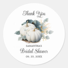 Pegatina Redonda Calabazas blancas y eucalipto Gracias