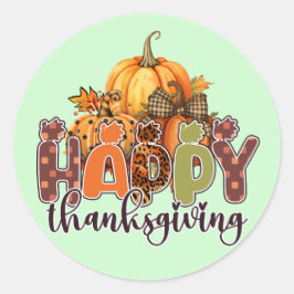 Pegatina Redonda Calabazas de Acción de Gracias