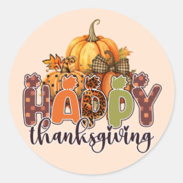 Pegatina Redonda Calabazas de Acción de Gracias