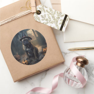 Pegatina Redonda Calabazas de bullmastiff asustan a Halloween