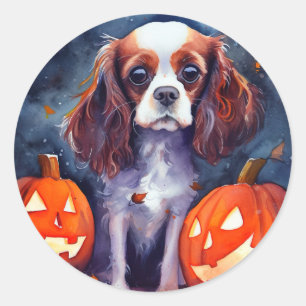 Pegatina Redonda Calabazas de Cavalier King Charles Spaniel de Hall