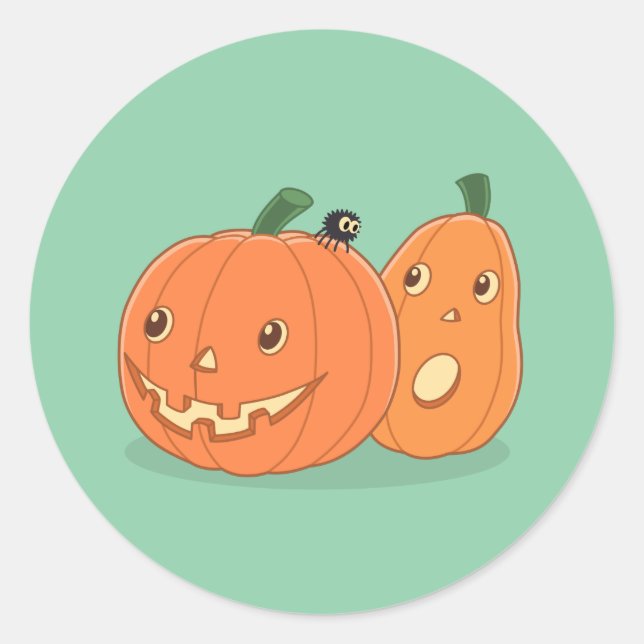 Pegatina Redonda Calabazas de Halloween en verde (Anverso)