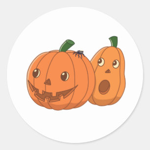 Pegatina Redonda Calabazas de Halloween Pareja