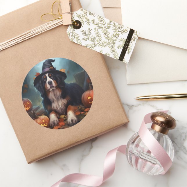 Pegatina Redonda Calabazas de montaña de Bernese: miedo de Hallowee (Regalar)