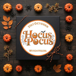 Pegatina Redonda Calabazas de Murciélago Naranja Hocus Pocus Tipogr