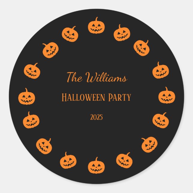 Pegatina Redonda Calabazas de Naranja del partido Halloween (Anverso)