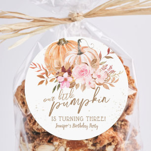 Pegatina Redonda Calabazas de otoño acuarela Boho Chica 3 cumpleaño