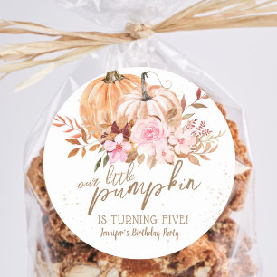 Pegatina Redonda Calabazas de otoño acuarela Boho Chica 5º cumpleañ