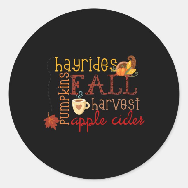 Pegatina Redonda Calabazas de otoño Hayrides Cosecha manzanas Cider (Anverso)