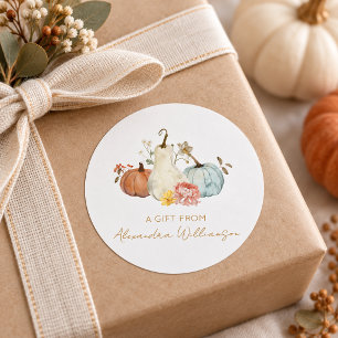 Pegatina Redonda Calabazas de Otoño Personalizado Nombre Un Regalo