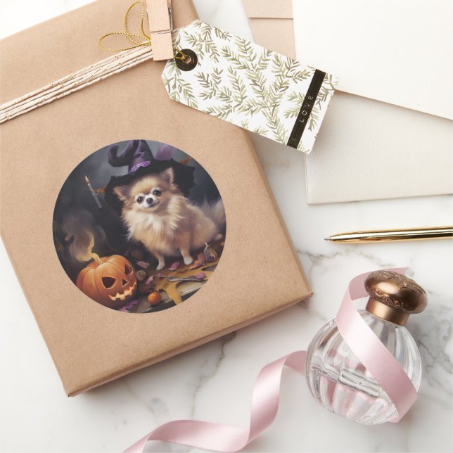 Pegatina Redonda Calabazas de Pomerania Temen Halloween (Regalar)