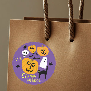 Pegatina Redonda Calabazas de temporada espeluznante FELIZ Bat HALL