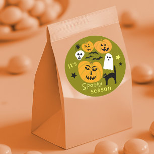 Pegatina Redonda Calabazas de temporada espeluznante FELIZ Bat HALL