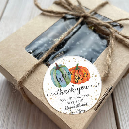 Pegatina Redonda Calabazas otoñales Revelación de género Gracias