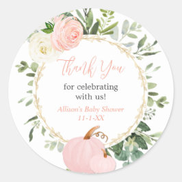 Pegatina Redonda Calabazas verdes rosas elegantes caen ducha bebé