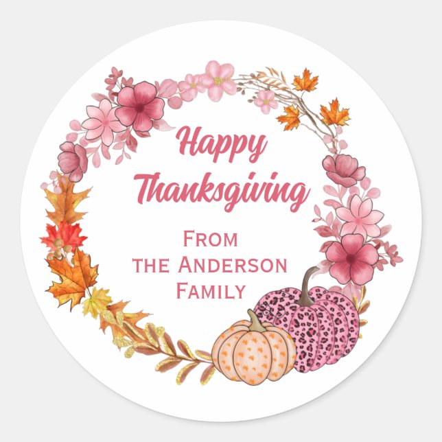 Pegatina Redonda Calabazas Y Flores De Caída (Anverso)