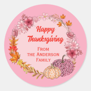 Pegatina Redonda Calabazas Y Flores De Caída