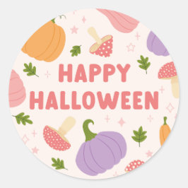 Pegatina Redonda Calabazas y hongos de Halloween