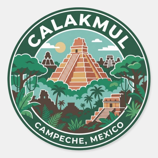 Pegatina Redonda Calakmul México (Anverso)