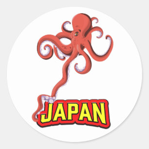 Pegatina Redonda Calamar gigante de Japón caricatura