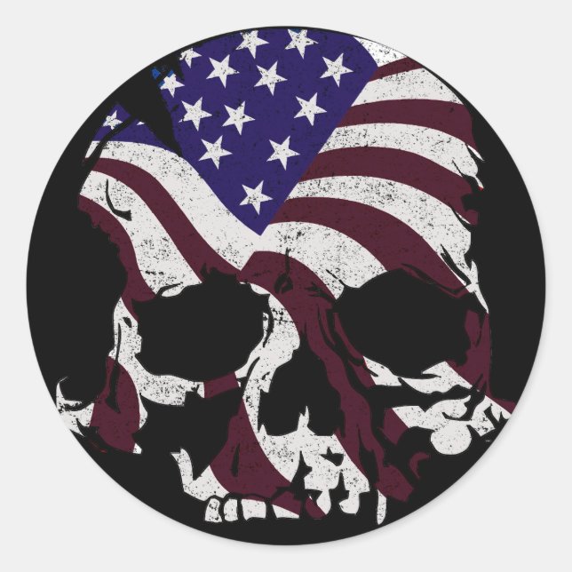 Pegatina Redonda Calavera americana (Anverso)