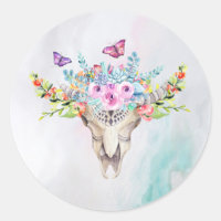 Calavera animal Boho con mariposas y flores