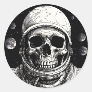 Pegatina Redonda Calavera astronauta muerta
