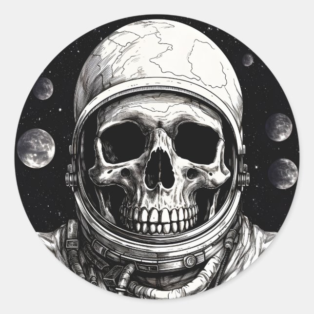 Pegatina Redonda Calavera astronauta muerta (Anverso)
