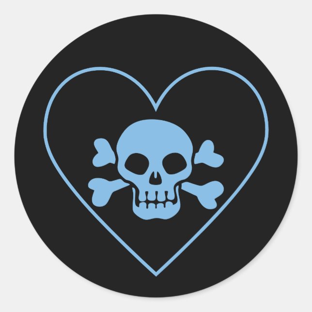 Pegatina Redonda Calavera azul en el corazón (Anverso)