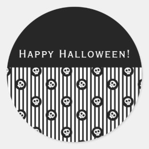 Pegatina Redonda Calavera Caprichosa de Lunares y Rayas en Blanco y