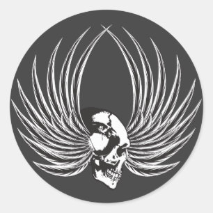 Pegatina Redonda Calavera con alas