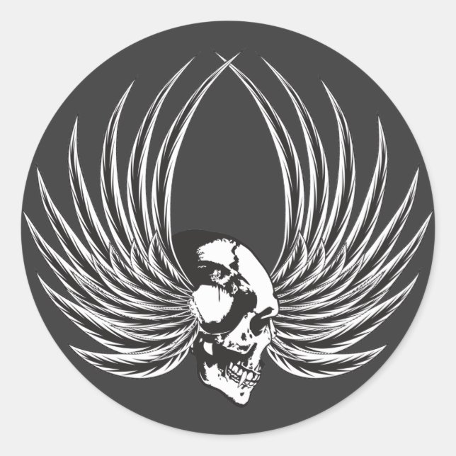 Pegatina Redonda Calavera con alas (Anverso)