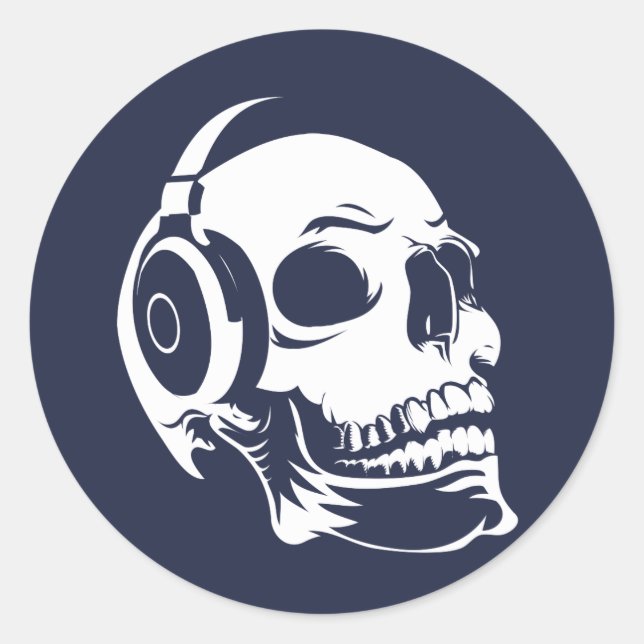 Pegatina Redonda Calavera con auriculares (Anverso)