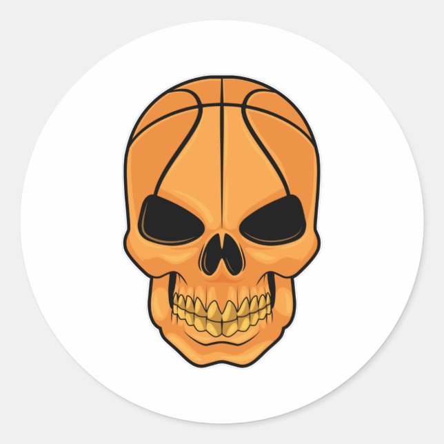 Pegatina Redonda Calavera con cabeza de baloncesto (Anverso)