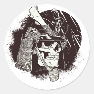 Pegatina Redonda Calavera con casco de Samurai