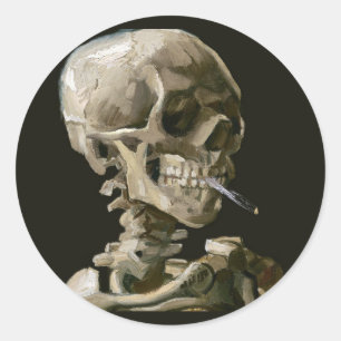 Pegatina Redonda Calavera con cigarrillo encendido de Vincent van G