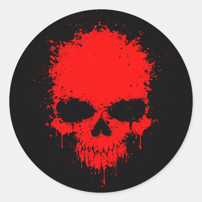Pegatina Redonda Calavera con manchas rojas (Anverso)