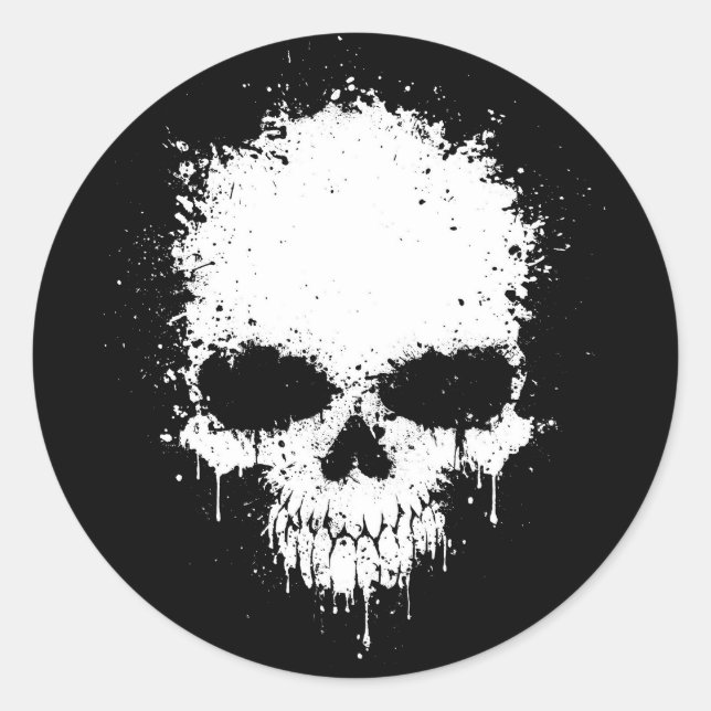 Pegatina Redonda Calavera con manto de goteo blanco (Anverso)
