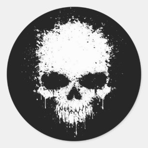 Pegatina Redonda Calavera con manto de goteo blanco