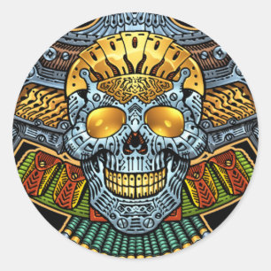 Pegatina Redonda Calavera con pistolas y balas de Al Rio