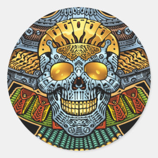 Pegatina Redonda Calavera con pistolas y balas de Al Rio