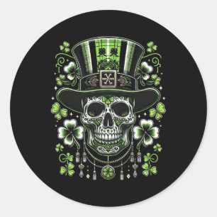 Pegatina Redonda Calavera con sombrero St Patricks Hombres Mujeres