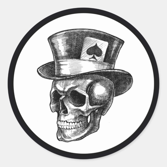 Pegatina Redonda Calavera con Tophat (Anverso)