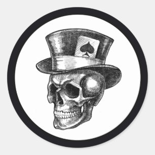Pegatina Redonda Calavera con Tophat