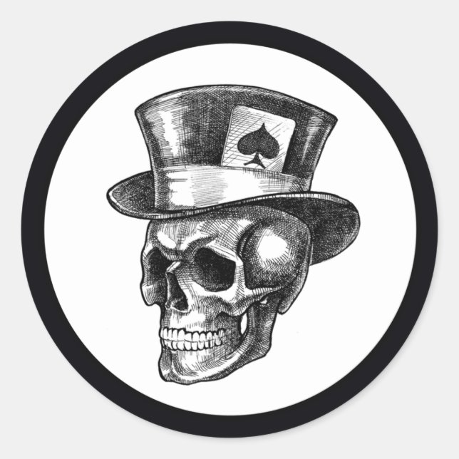 Pegatina Redonda Calavera con Tophat (Anverso)