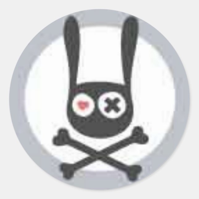 Pegatina Redonda Calavera conejita y huesos cruzados con corazón y  (Anverso)