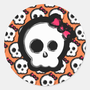 Pegatina Redonda Calavera corta con arco