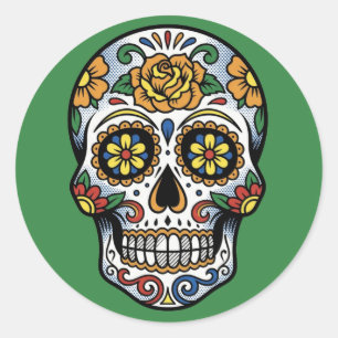 Pegatina Redonda Calavera de azúcar arte pop Dia de los Muertos