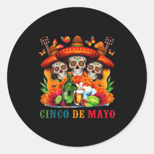 Pegatina Redonda Calavera de azúcar cinco de mayo fiesta mexicana