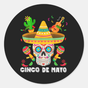 Pegatina Redonda Calavera de azúcar del 5 de mayo Fiesta mexicana